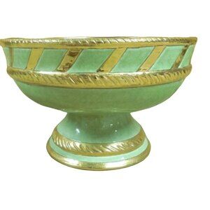 VTG ND Dolfi of Montelupo Neiman Marcus 13″ Decorative Footed Bowl Gold Accents